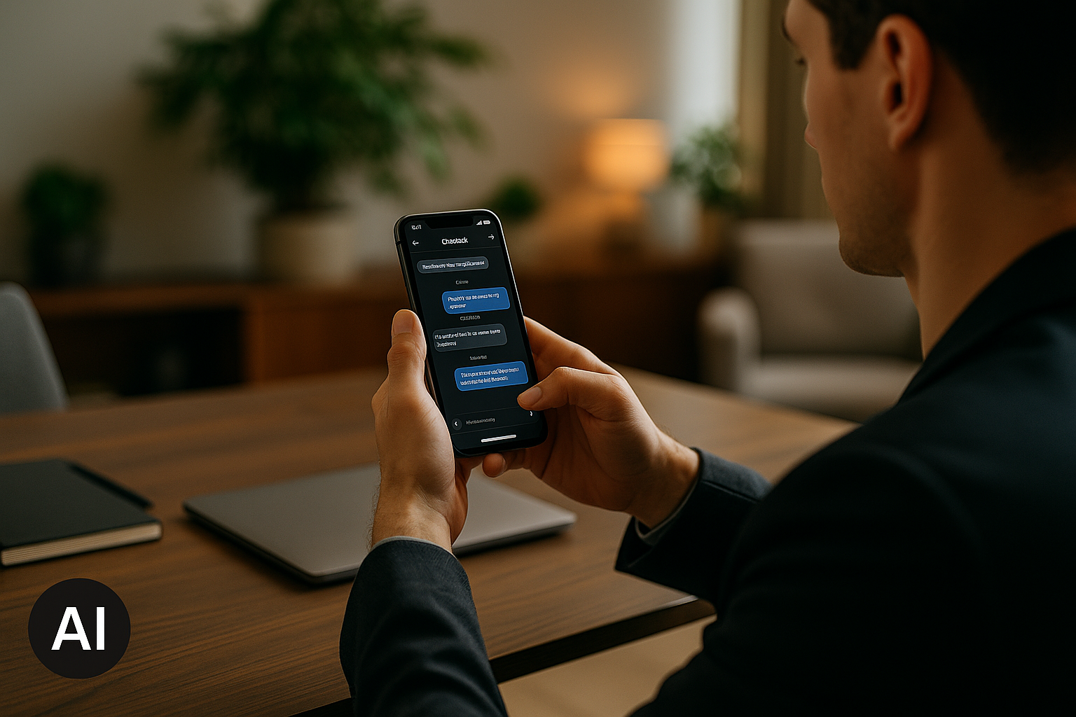 Osoba rozmawiająca ze sztuczną inteligencją na smartfonie