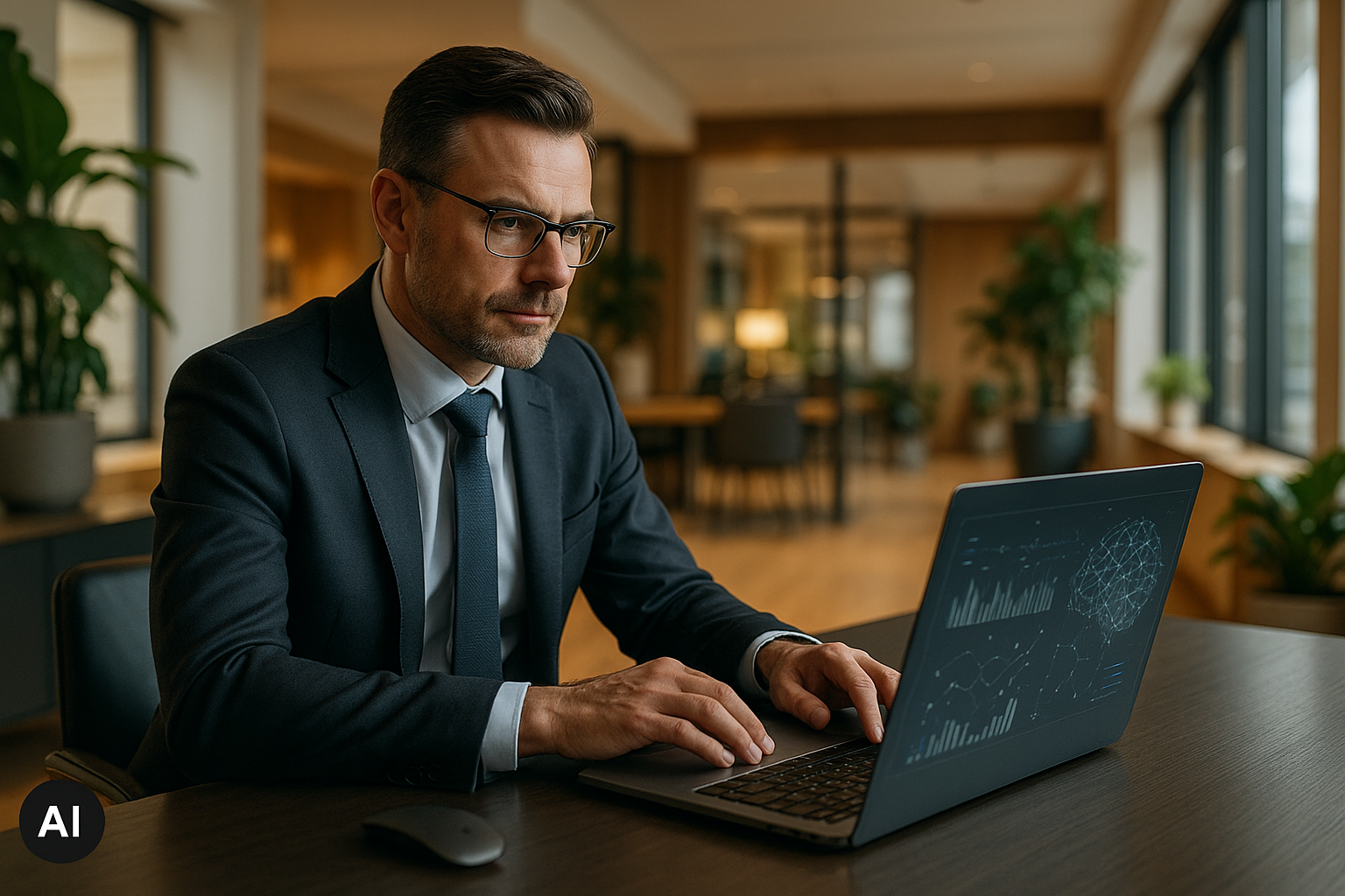 Człowiek pracujący z technologią AI